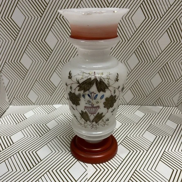 Antique Hand Blown Bristol Glass Vase Hand Painted - Picture 1 of 13